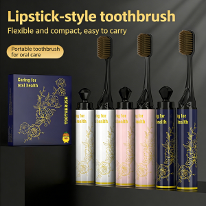 High-grade lipstick soft hair adult toothbrush portable, couples light luxury, men and women travel gift package, foldable