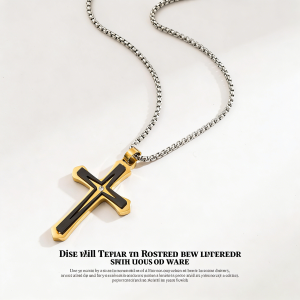 European and American retro double-layer cross diamond-setting titanium steel domineering necklace for boys, decorative gifts, niche high-grade feeling